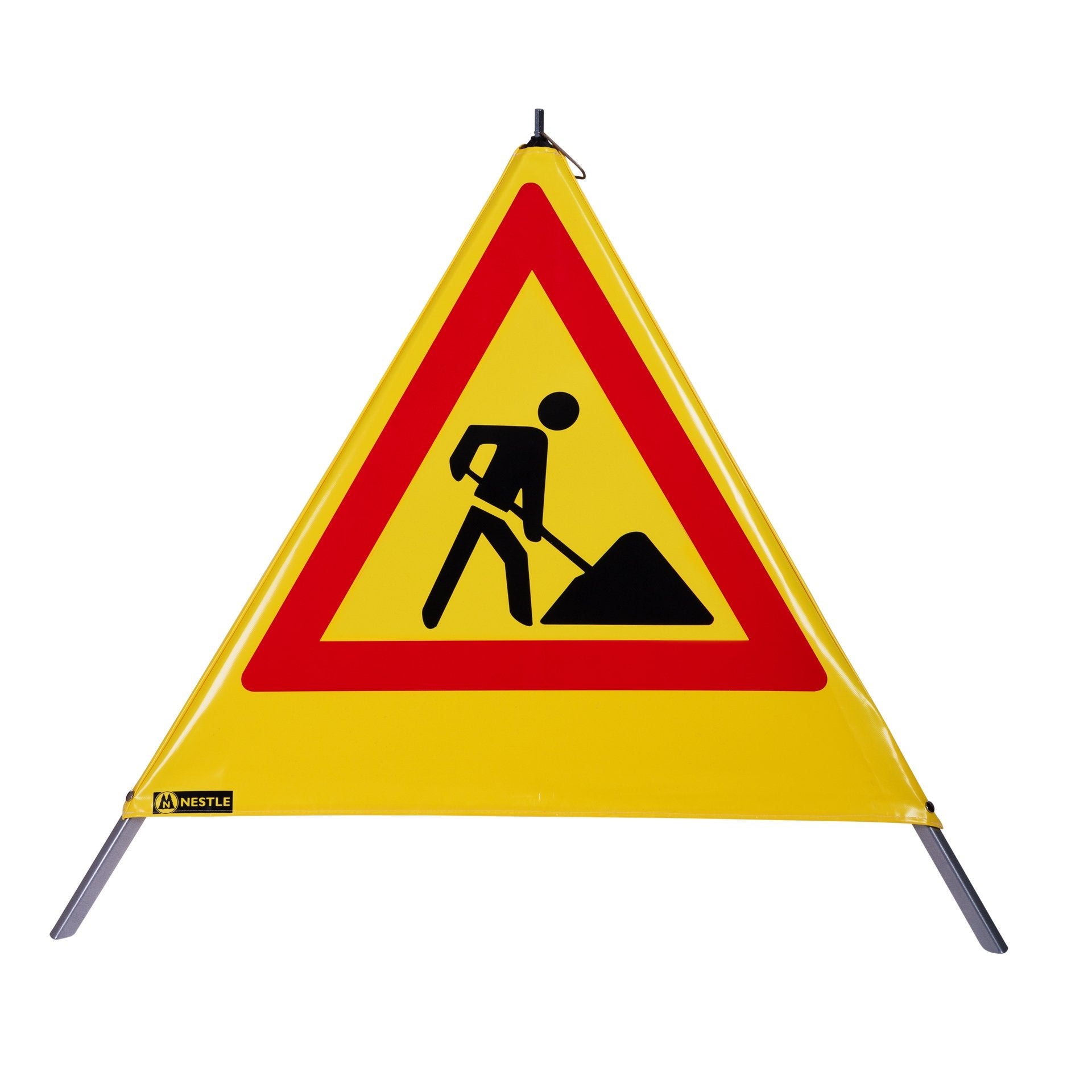 NESTLE Warnpyramide 90 cm, Schaufelmann (VZ123), gelb, mit Feder NESTLE Warnpyramide 90 cm, Schaufelmann (VZ123), gelb, mit Feder